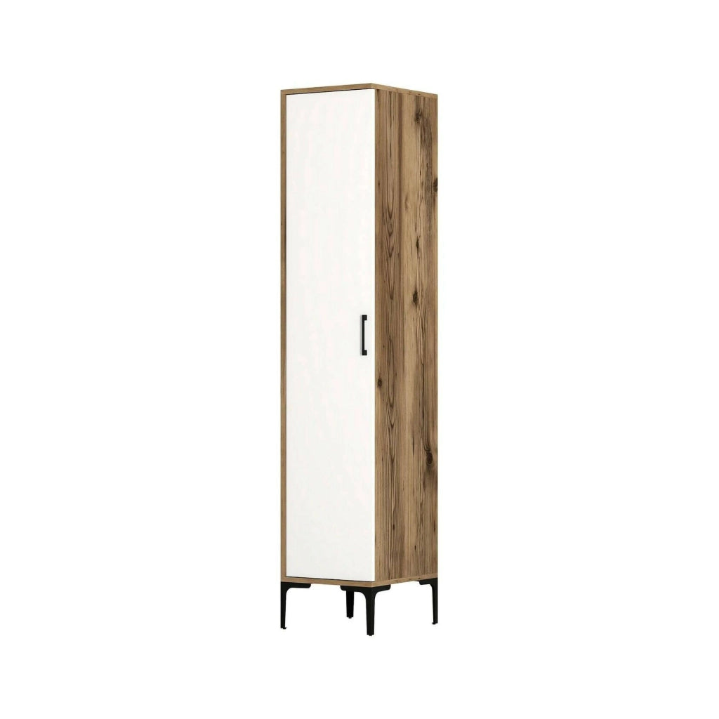 Armadio multiuso 1 anta Giusta, Mobile multifunzionale, Mobiletto scarpiera, Guardaroba porta scarpe, 40x201h48 cm, Bianco e Noce