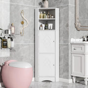 Mobile da bagno angolare con vani aperti e ante decorate; 155 cm; bianco