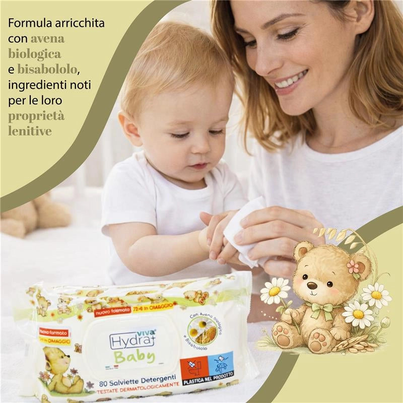HYDRA VIVA + SALVIETTE DETERGENTI BABY CON AVENA BIOLOGICA E BISABOLOLO 3 CONFEZIONI DA 80 PZ