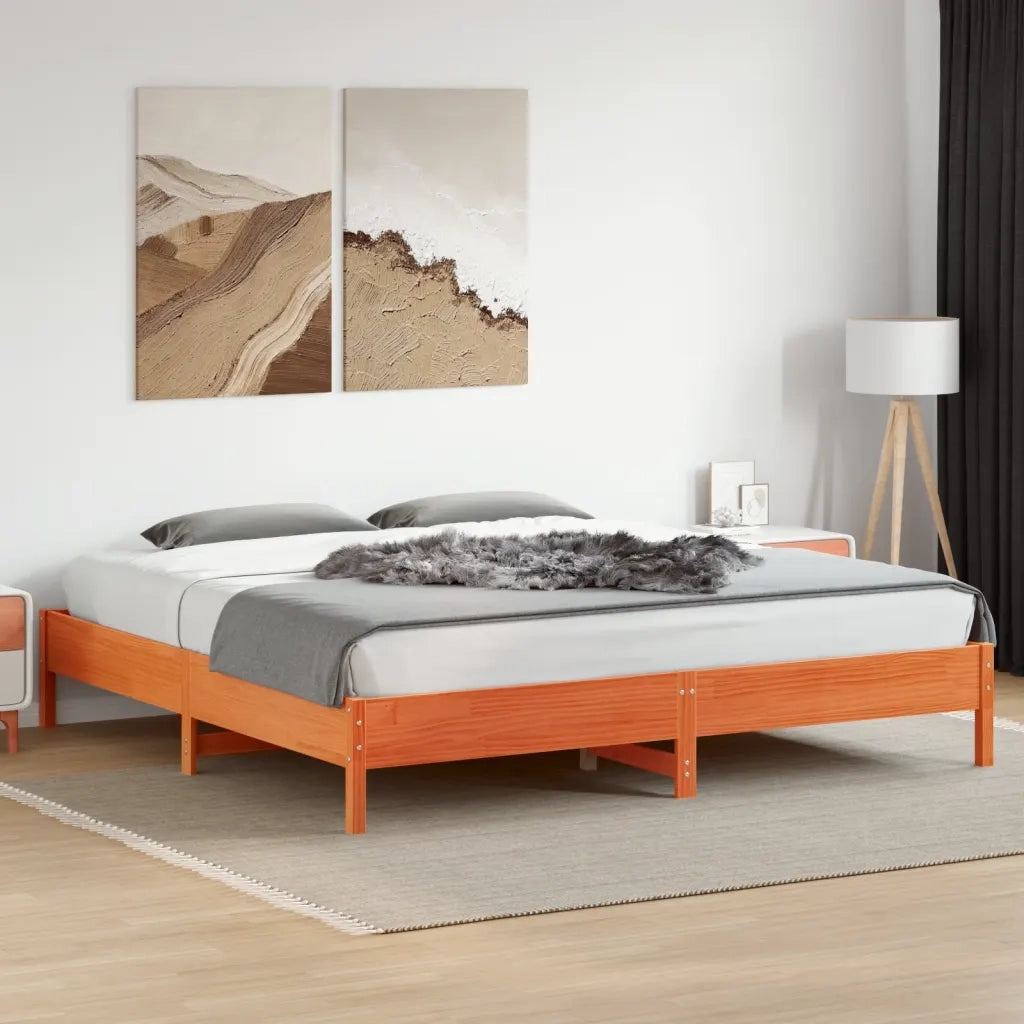 Letto matrimoniale | Letto per adulti | Letto senza Materasso Marrone Cera 200x200 cm in Legno di Pino