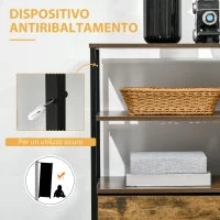 Cassettiera in Stile Industriale con 4 Cassetti in Tessuto Pieghevole e 2 Ripiani Aperti, 84x30x71.5 cm, Marrone