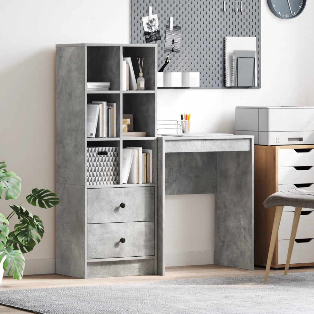 Scrivania con Archiviazione Grigio Cemento Legno Ingegnerizzato
