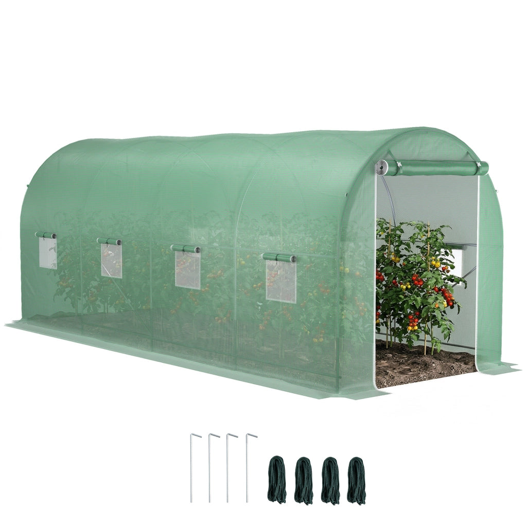 Serra a Tunnel da Giardino 5x2x2 m con 8 Finestre e Porta Avvolgibile, Verde