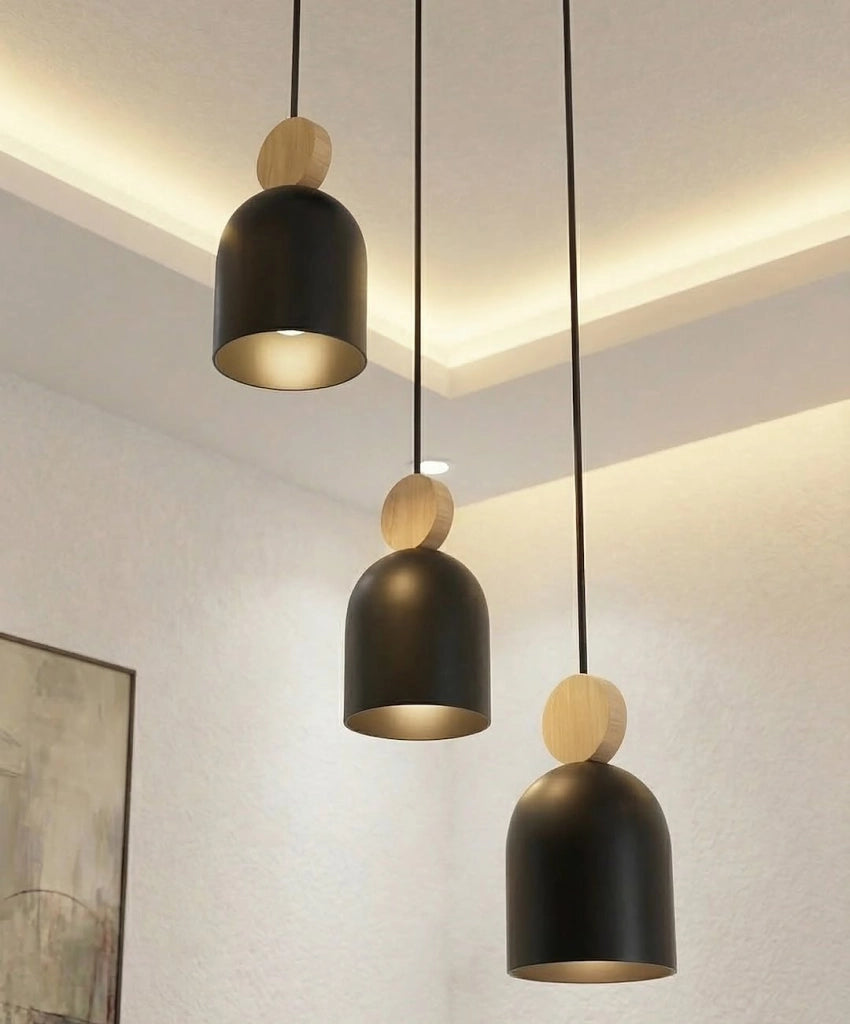 Lampada sospesa japandi MESI nera 3xGU10 legno Emibig