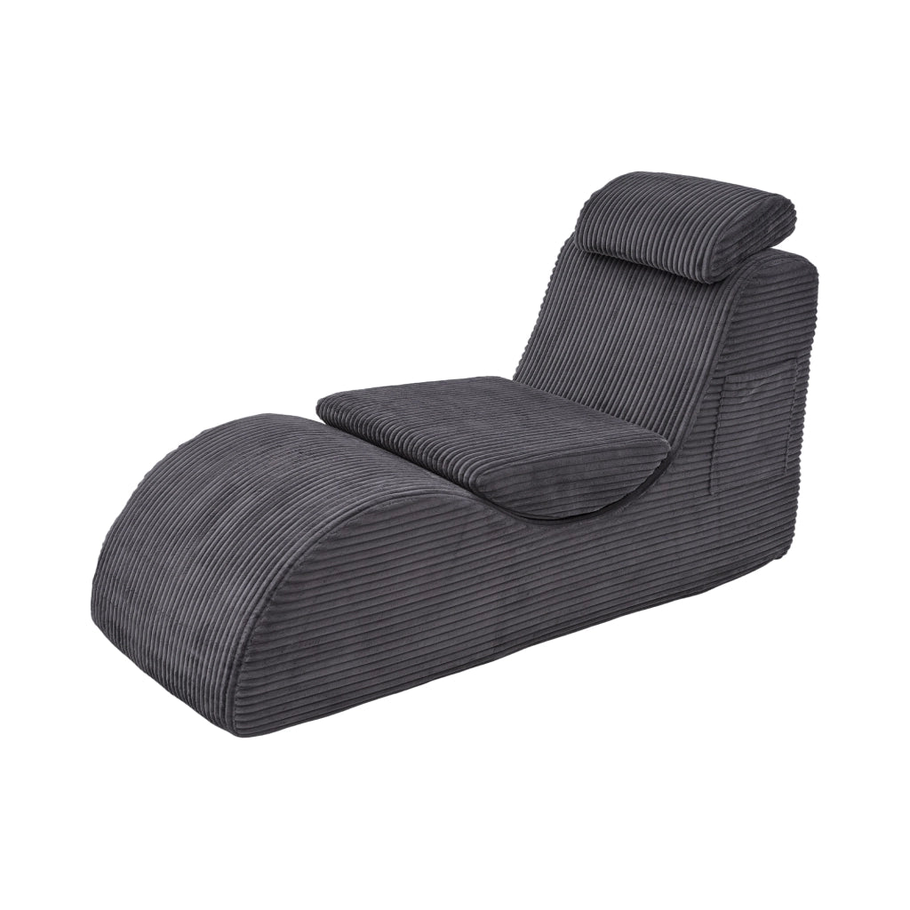 Poltrona con tasca laterale; cuscino seduta e schienale ergonomico per relax in corduroy grigio scuro
