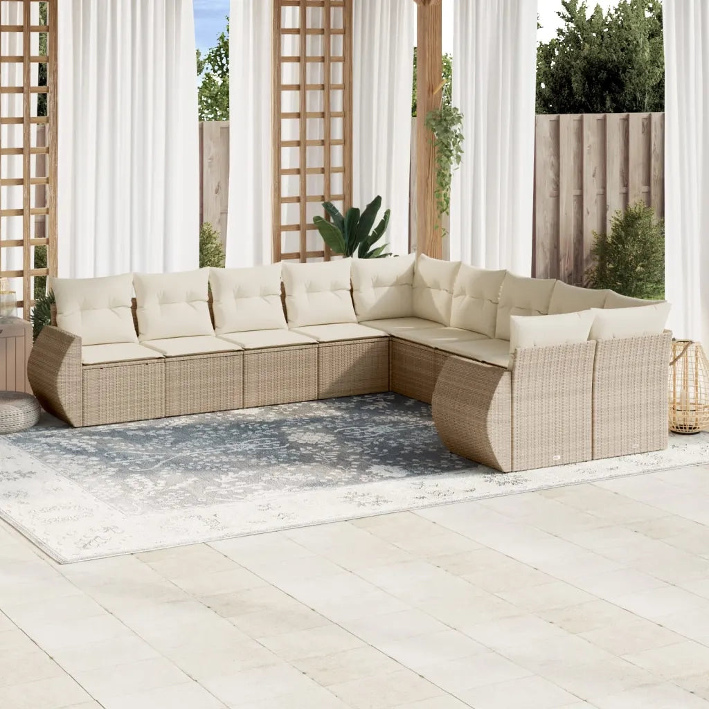 Set Divano da Giardino 10 pz con Cuscini Beige in Polyrattan 3254245
