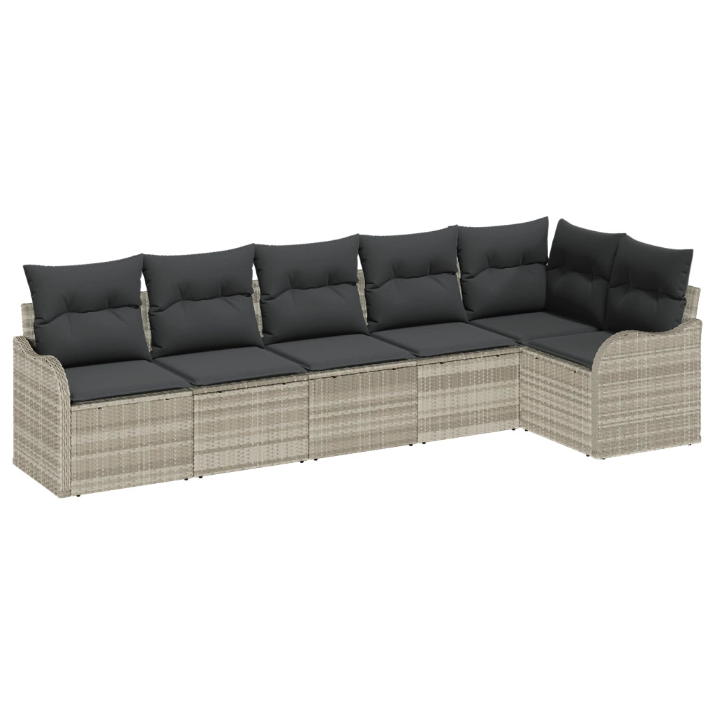 Set di Divani da Giardino a 6 Pezzi con Cuscini Grigio Chiaro Polyrattan