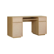 Scrivania decorativa in legno e tessuto 2 ante 2 cassetti 1 nicchia,