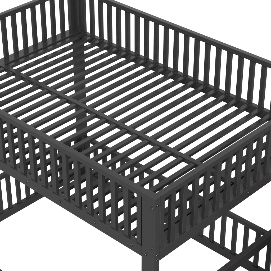 Letto a Castello 140x200 cm; 2 Posti - LED Regolabile; Scala con Contenitore - Nero
