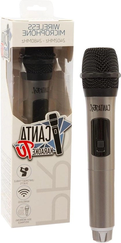 Microfono da karaoke wireless in argento con bluetooth - adatto per eventi familiari e feste - famoso (CTC14101)