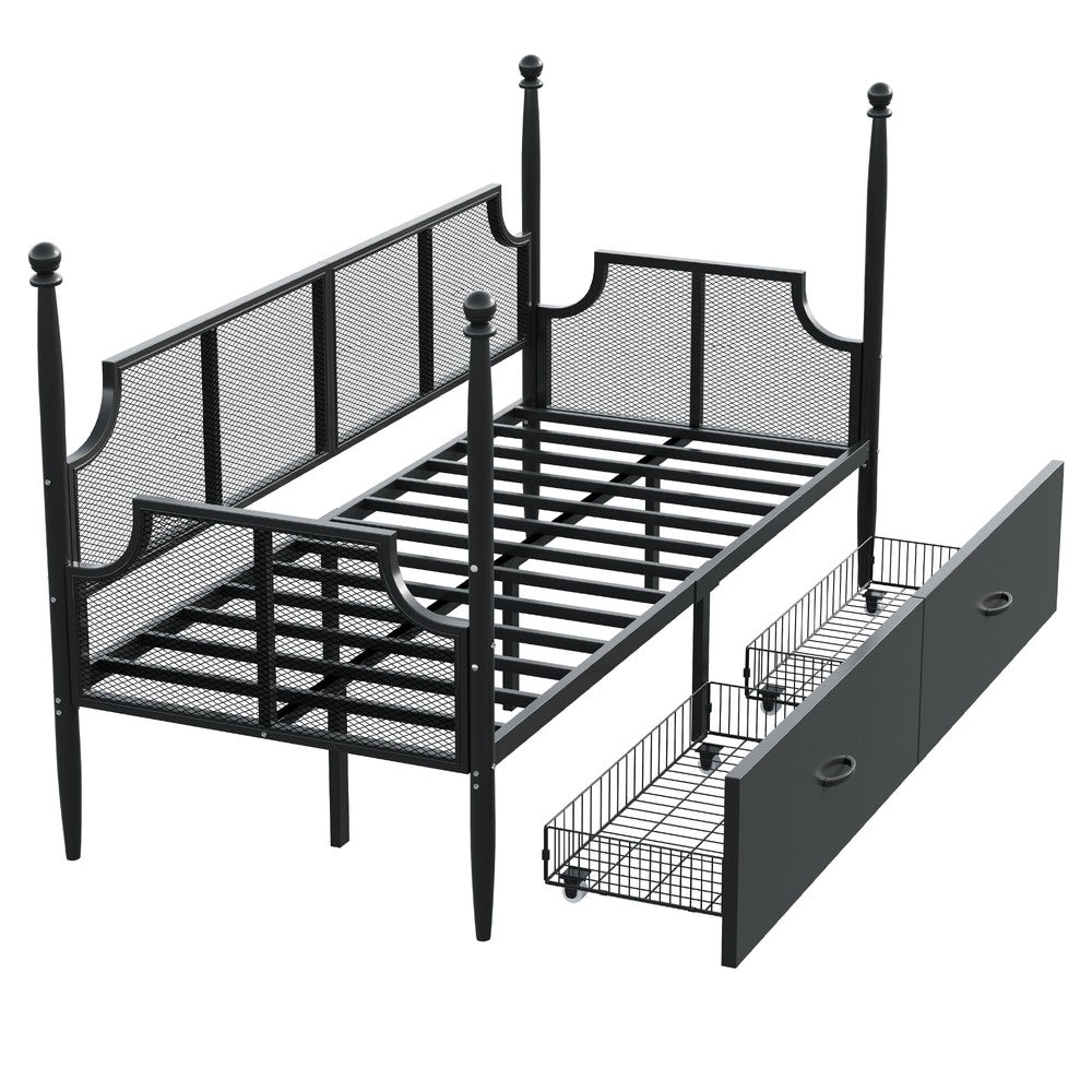 Letto Singolo in Metallo con Struttura a Colonne e Rete ¨C MINIMAL ¨C Nero 90x200