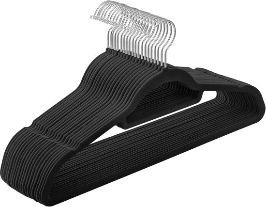 Apparecchi da asciugamano in velluto - 20 pezzi, 0,5 cm di spessore, superficie antiscivolo, due tacche, gancio rotativo 360° - Nero