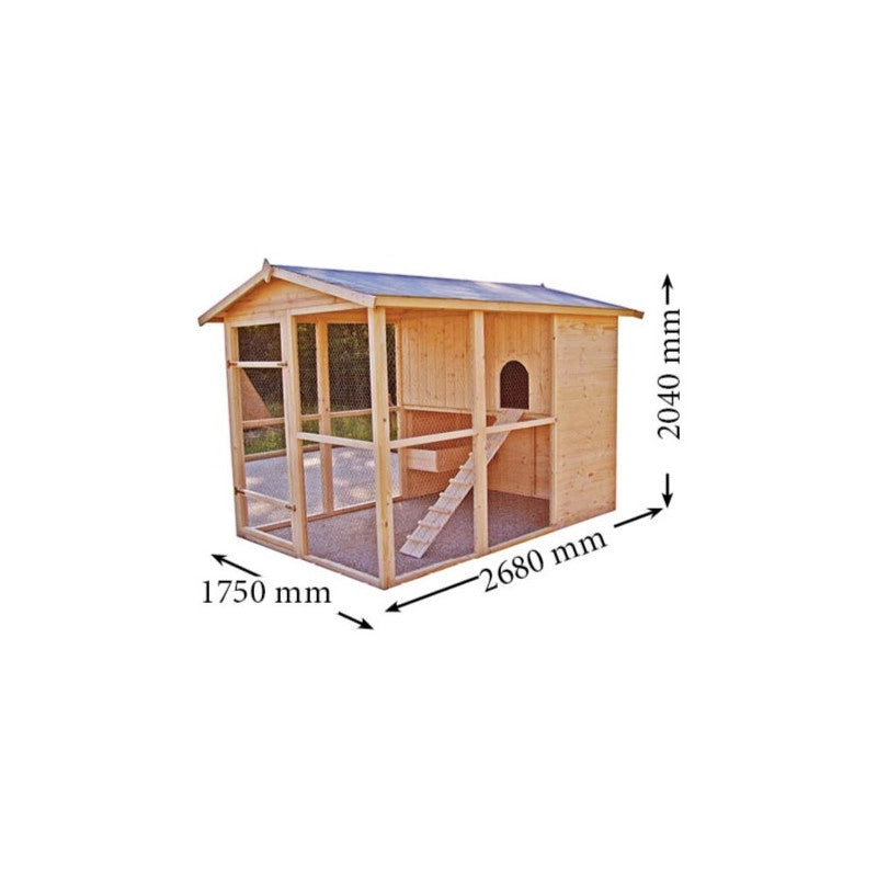 Pollaio da giardino XXL in legno 175x268 cm – per 6-10 galline – pareti 16 mm voliera integrata – PO1624 Foresta