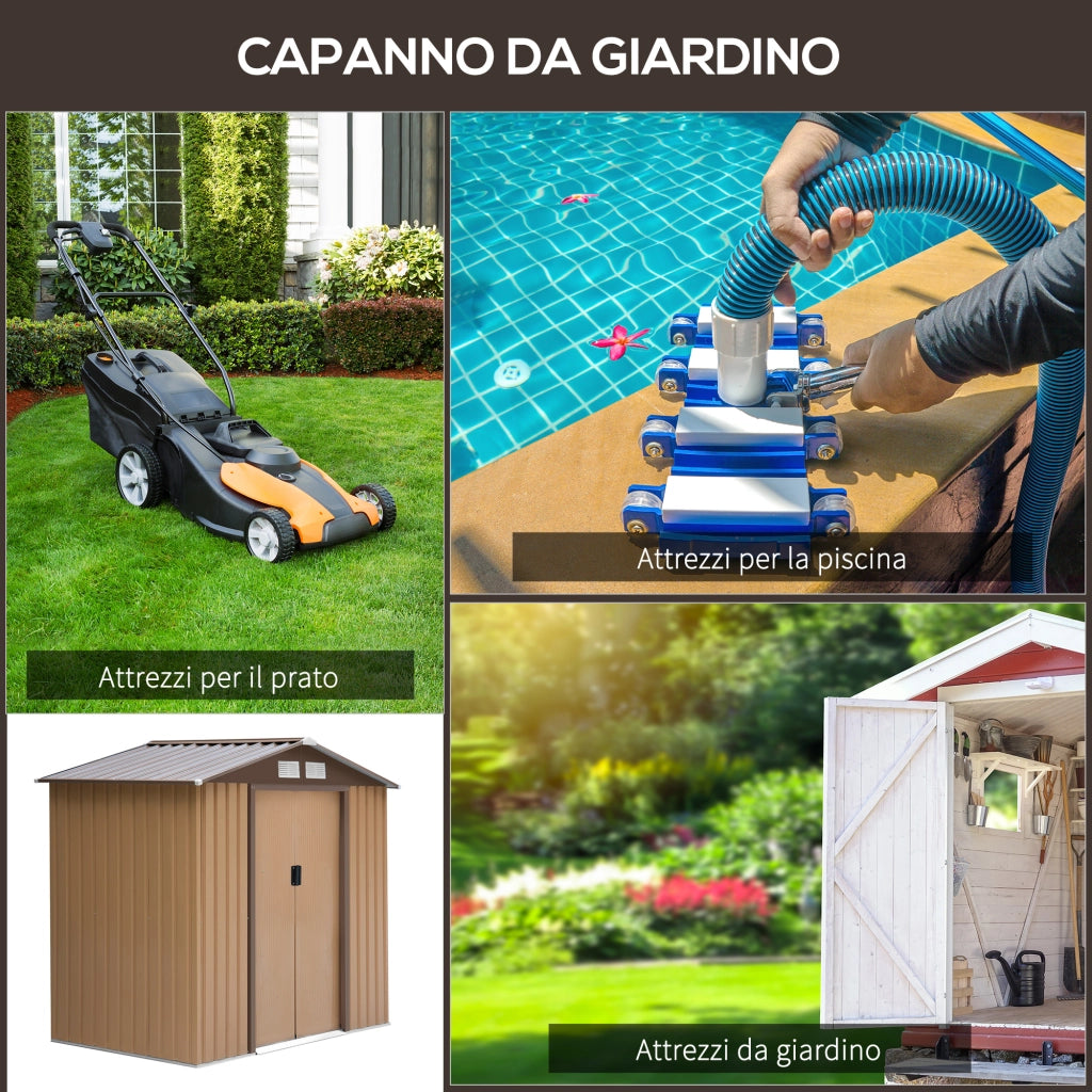 EasyComfort Casetta da Giardino Porta Utensili in Lamiera con Porte Scorrevoli, 213x130x185cm, Giallo