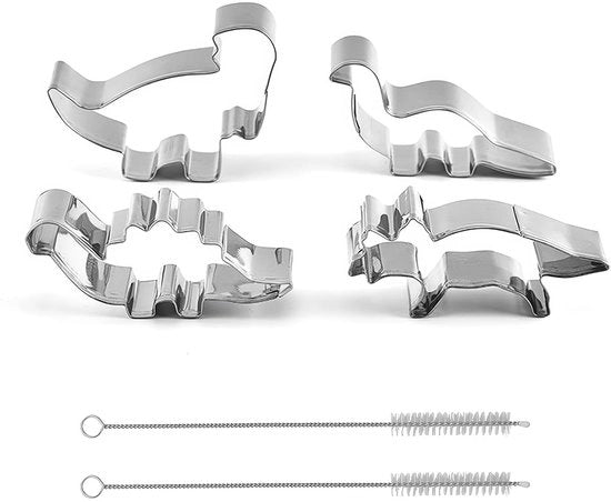 Set di Forme per Biscotti Dinosauri - 4 pezzi - Acciaio Inossidabile - Duraturo - Resistente al Lavastoviglie - Sicuro per i Bambini