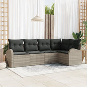 Set di Divani da Giardino  da 5 Pezzi con Cuscini Grigio Chiaro in Polyrattan