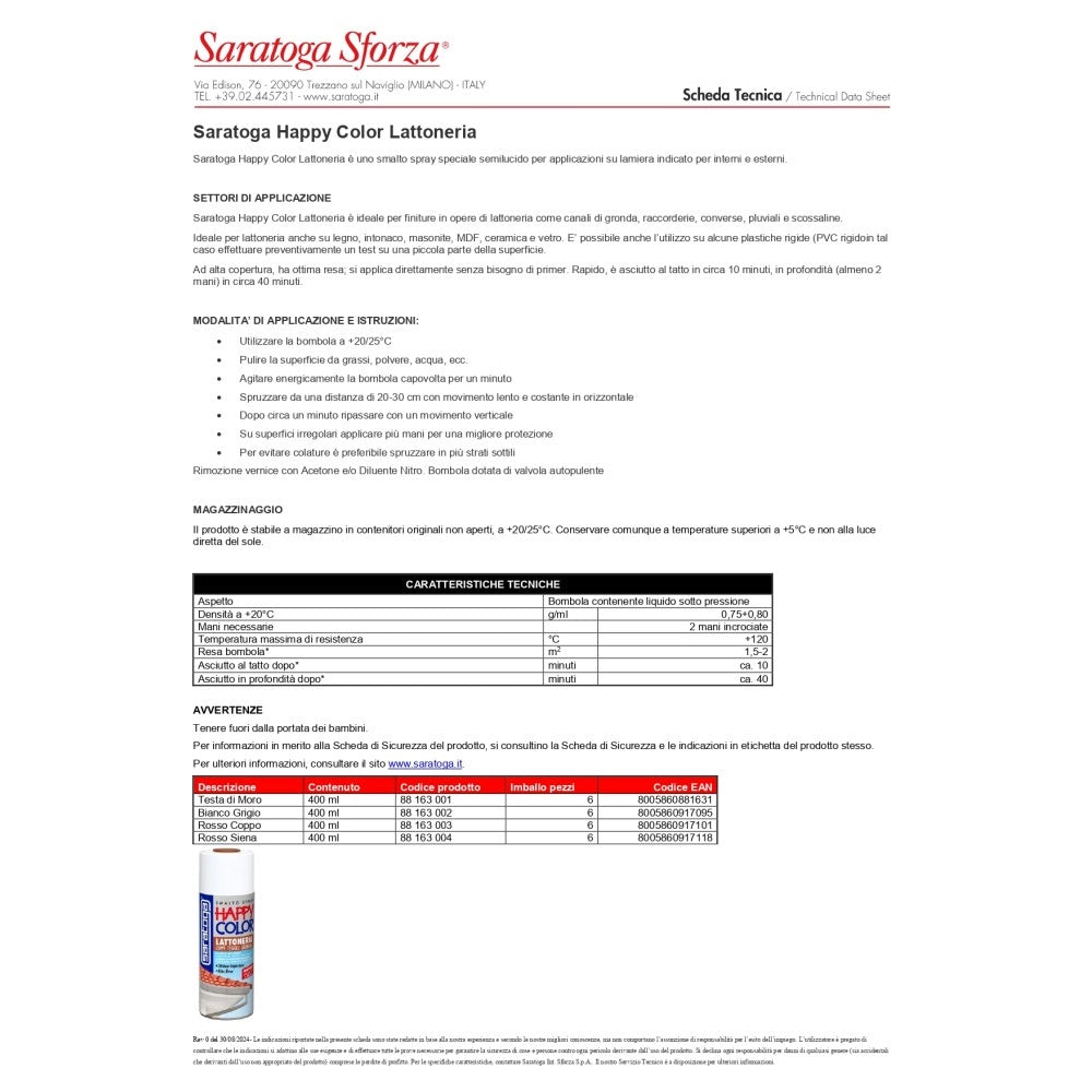Saratoga rosso siena semilucido bomboletta vernice happy color lattoneria spray 400ml per lamiera legno ferro muro carta