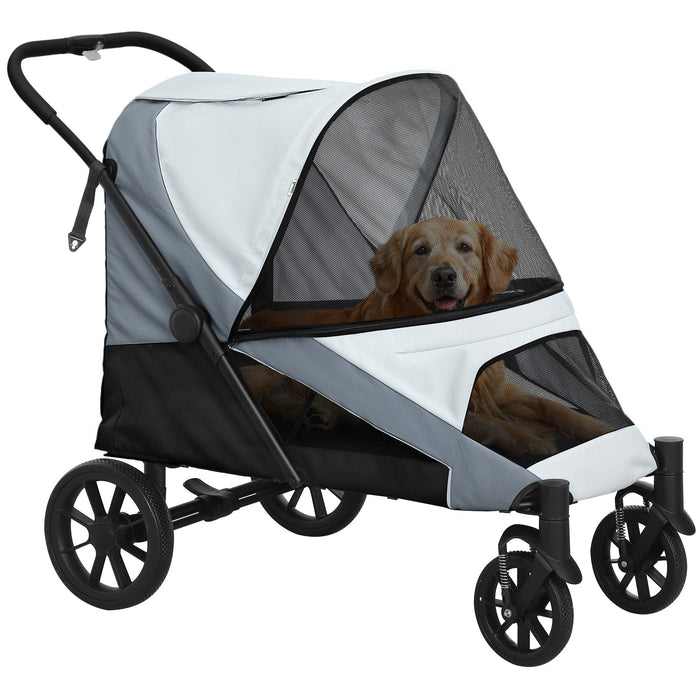 Passeggino per Cani Taglia Grande 124x67x100 cm Pieghevole con Finestre a Rete e Guinzagli Grigio