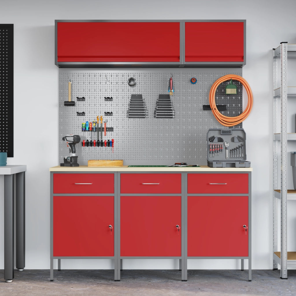 Set Banco Lavoro  8 Pezzi Acciaio Rosso