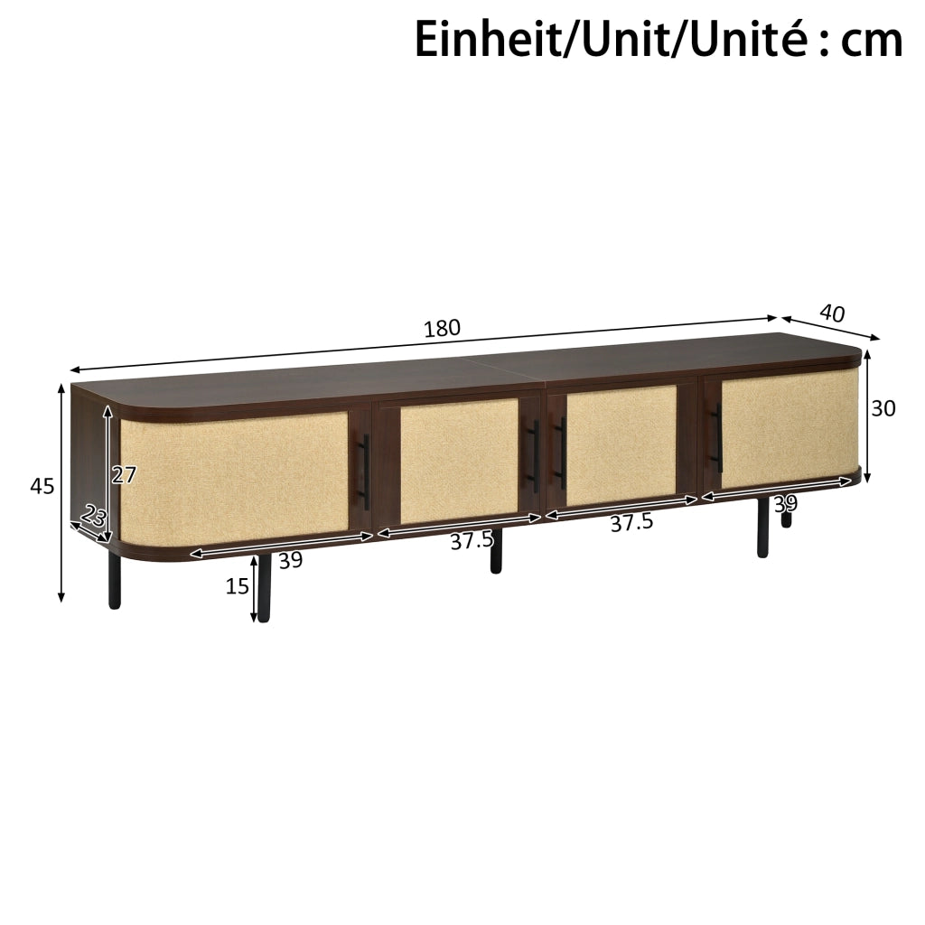Mobile TV 180x40x45 cm con 4 ante e frontali intrecciati in MDF noce