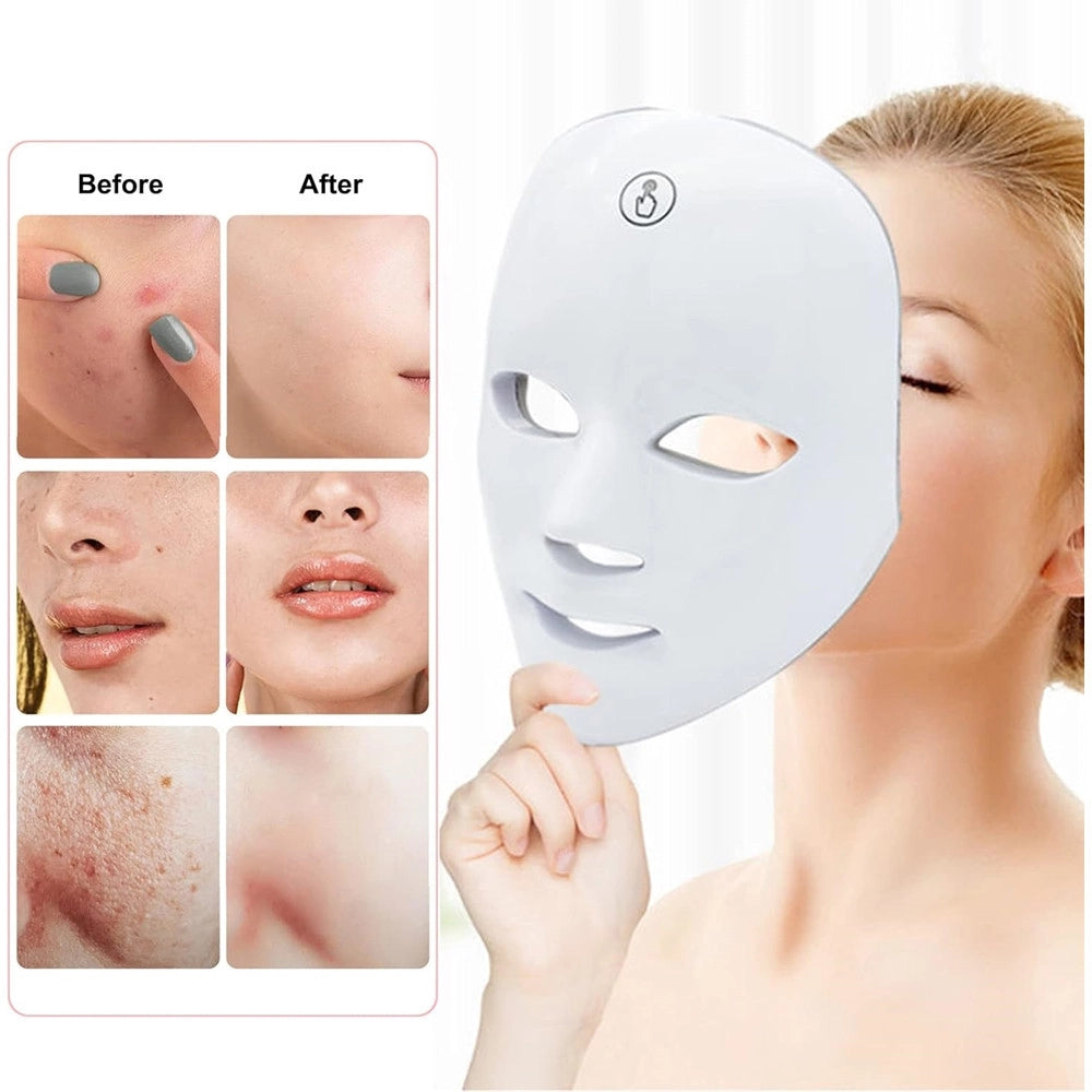 Trade Shop - Maschera Per Fototerapia A Led Con Trattamento Luce A 7 Colori Per Cura Pelle Viso -