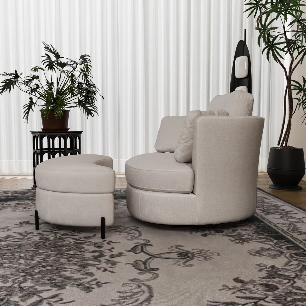 Poltrona con Pouf Contenitore ¨C Xylo ¨C Beige Boucl¨¦, Cuscini, Relax