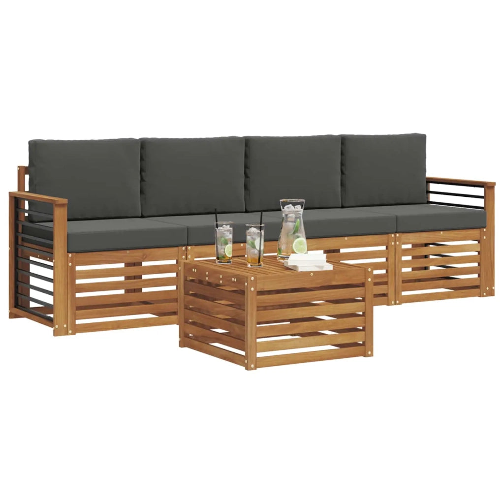 Set di divani da esterno con cuscino 5 pcs Naturale e Antracite
