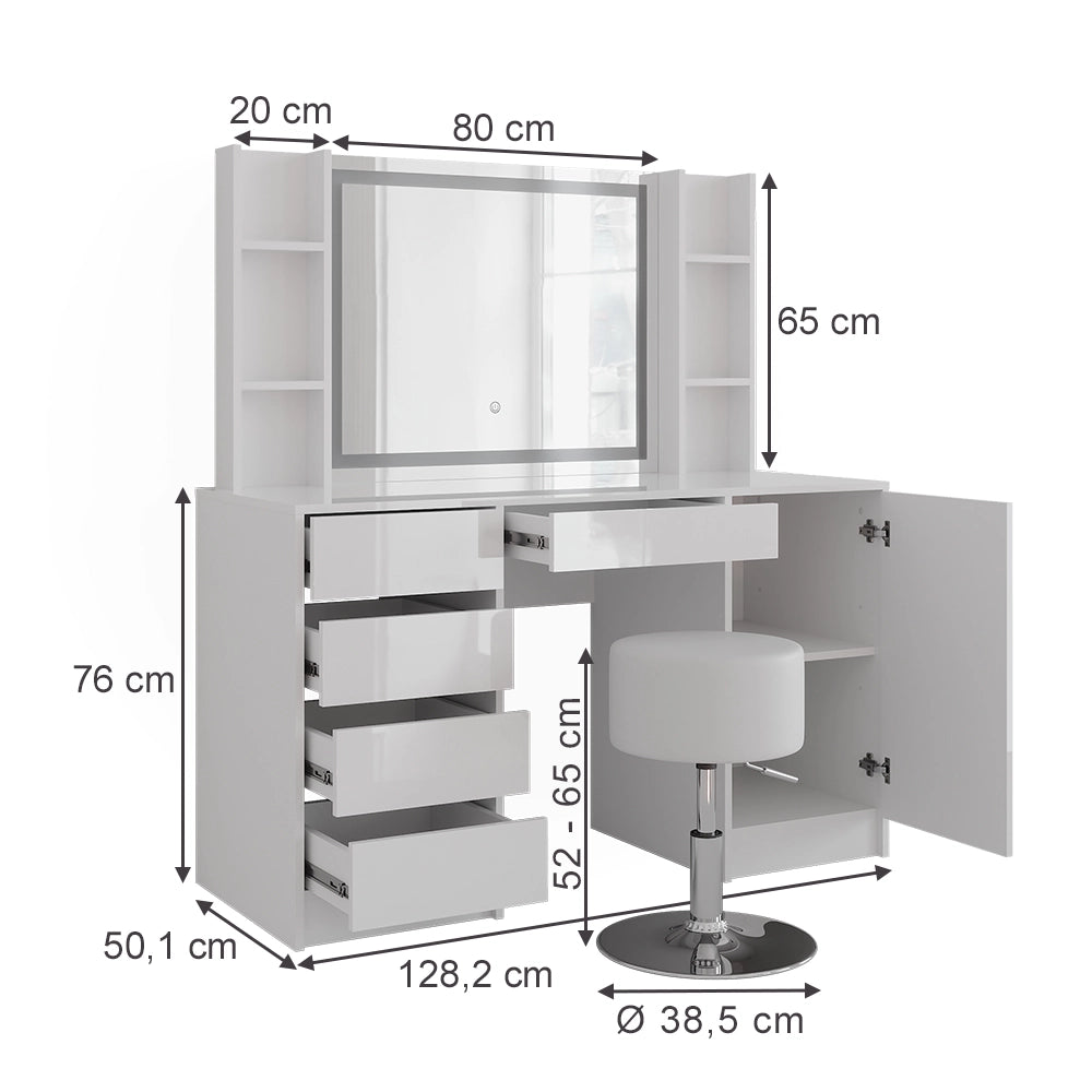 Vicco Tavolo da toeletta Bianco/bianco lucido 128.2 cm 5 parti