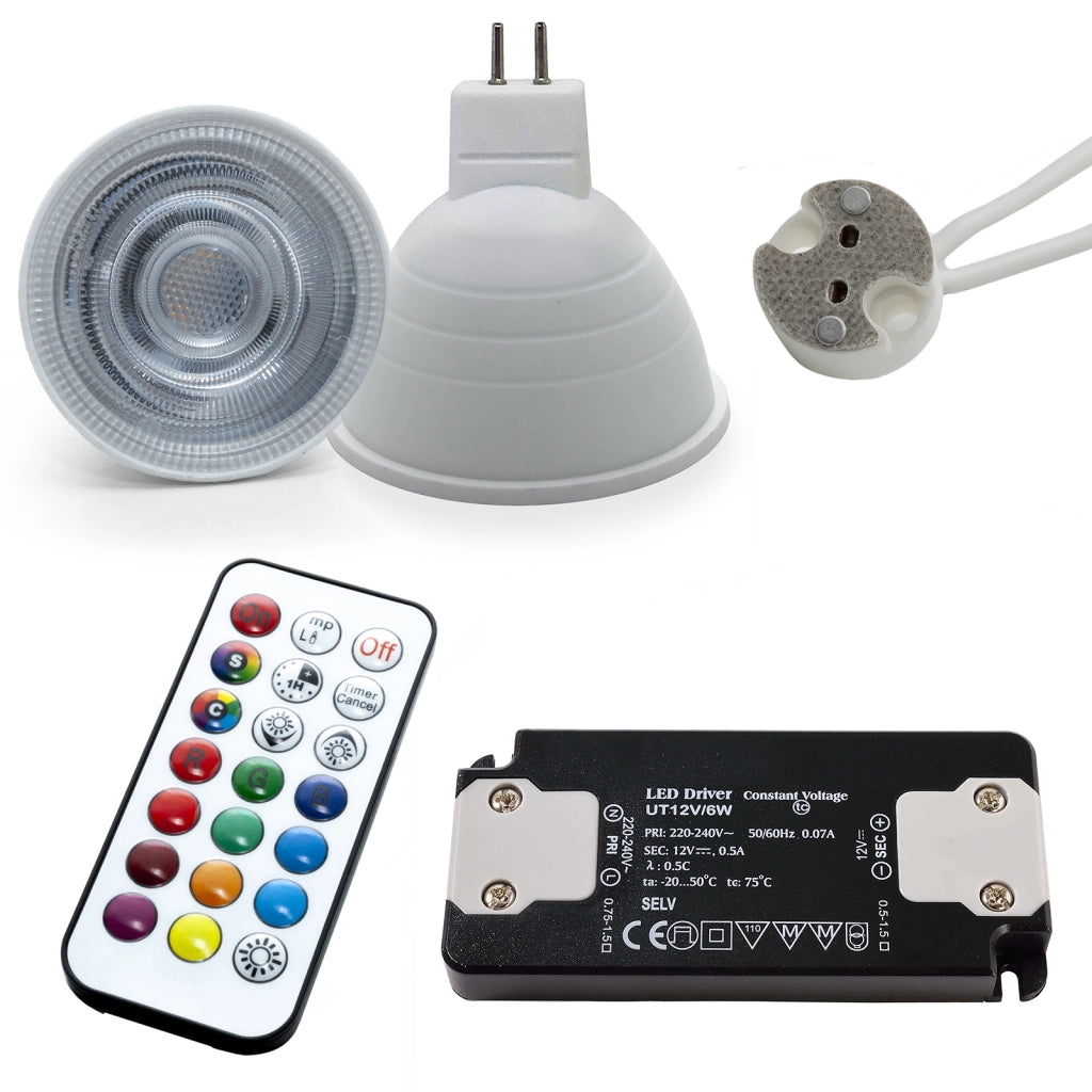 Faretto lampada LED 6W GU5.3 12V incasso IP65 cromoterapia box doccia bagno turco sauna RGB 6000K TONDO