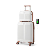 Set di valigie da 2 pezzi: valigia da cabina 50 x 22,5-25,5 x 39,5 cm trousse 35 x 15,5 x 27 cm con porta USB design moderno in PP bianco 20_0011830