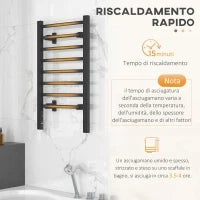 Scaldasalviette Elettrico da Terra o Parete 150W con 8 Barre e Timer 2-4 Ore, 53x35x90 cm, Nero