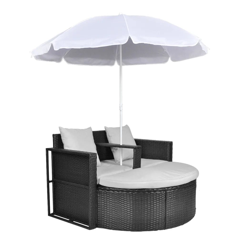 Lettino da Giardino con Ombrellone Nero in Polyrattan cod mxl 77893