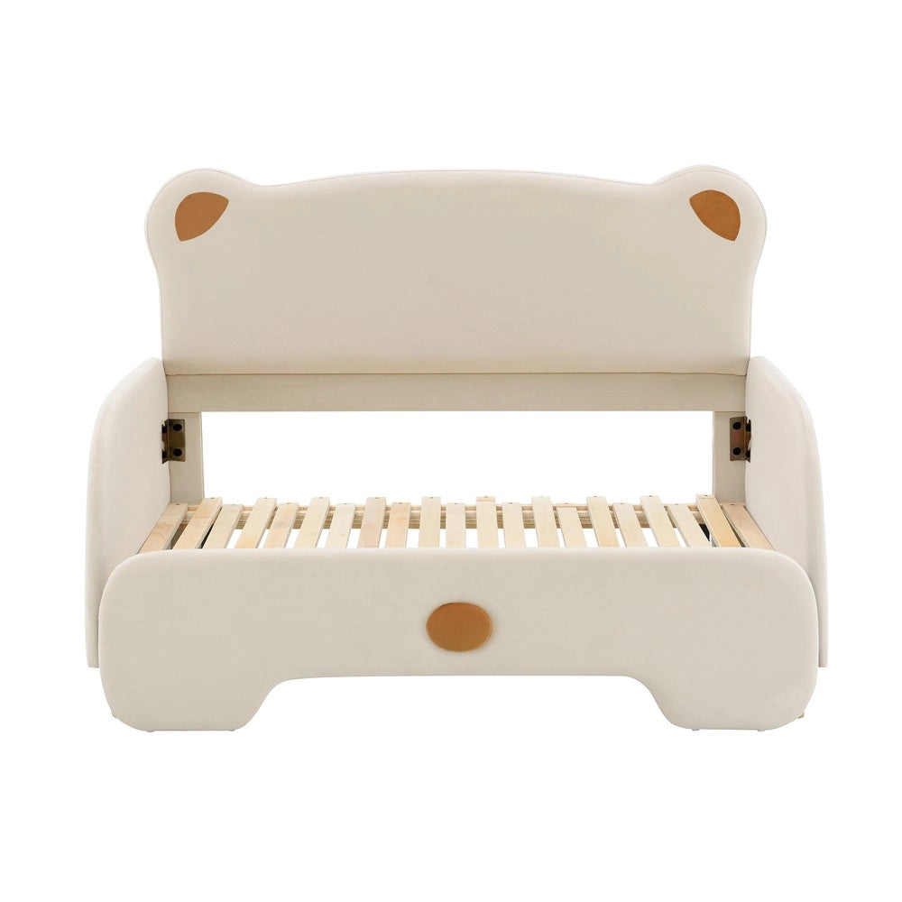Letto Orsetto Estraibile Imbottito in Velluto ¨C MINIMAL ¨C Beige, 140x200cm