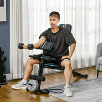 Panca Multifunzione Pieghevole con Schienale Regolabile a 7 Livelli e Leg Extension in Acciaio e ABS Blu