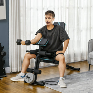 Panca Multifunzione Pieghevole con Schienale Regolabile a 7 Livelli e Leg Extension in Acciaio e ABS Blu