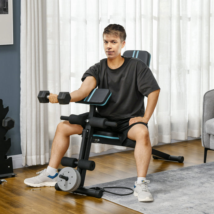 Panca Multifunzione Pieghevole con Schienale Regolabile a 7 Livelli e Leg Extension in Acciaio e ABS Blu