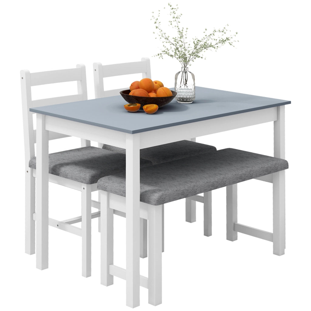 Set tavolo da pranzo 4 pezzi con panchina ¨C zephmum ¨C grigio + bianco