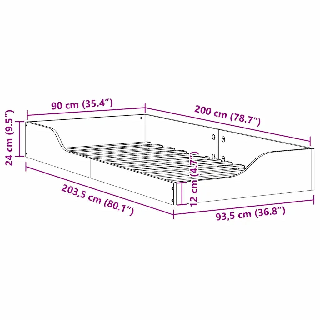 Struttura del letto Bianco 90 x 200 cm Pino massello 873389