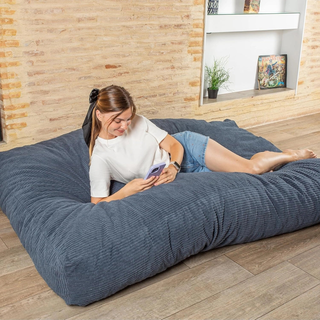 Pouf Poltrona Sacco Convertibile en Materasso/Futon Singolo Pieghevole 135x185 cm - Morbido, Tessuto di Velluto a Coste Larghe - Confortevole, Imbottitura in Schiuma (Blu Notte)