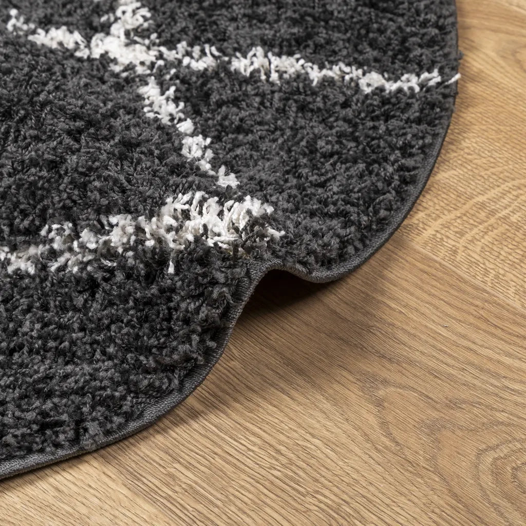 Tappeto Shaggy PAMPLONA a Pelo Lungo Nero e Crema Ã˜ 280 cm