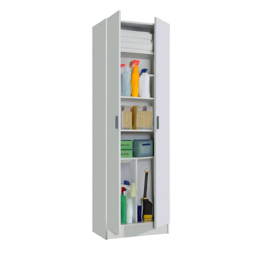 Armadio multiuso Altiplano, Mobile ausiliario a 2 ante, Guardaroba portascarpe moderno, Scarpiera verticale, cm 59x37h180, Bianco