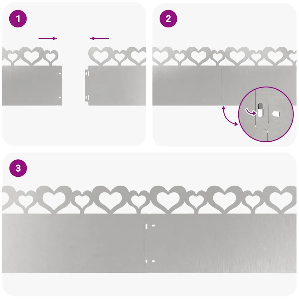 Bordure per prato 10 pz 103 x 0,05 x 22 cm Acciaio Inox Argento 874840