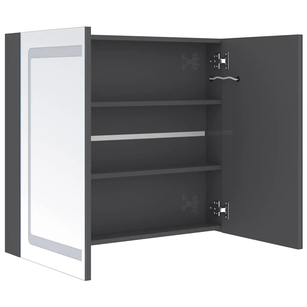 Armadietto Bagno | Armadio da bagno con Specchio e LED Grigio Lucido 80x12x68 cm