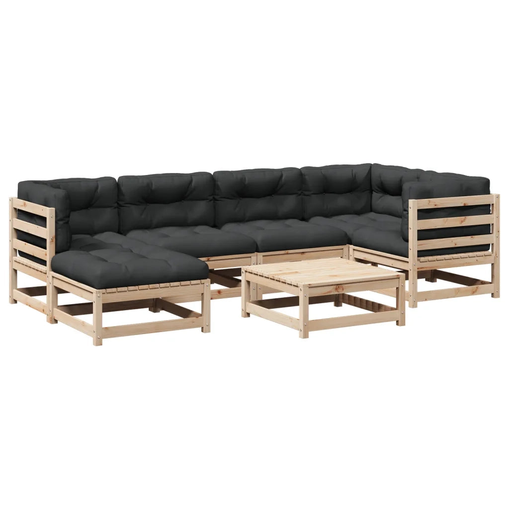 Set Divani da Giardino 7 pz con Cuscini Legno Massello di Pino 3299534