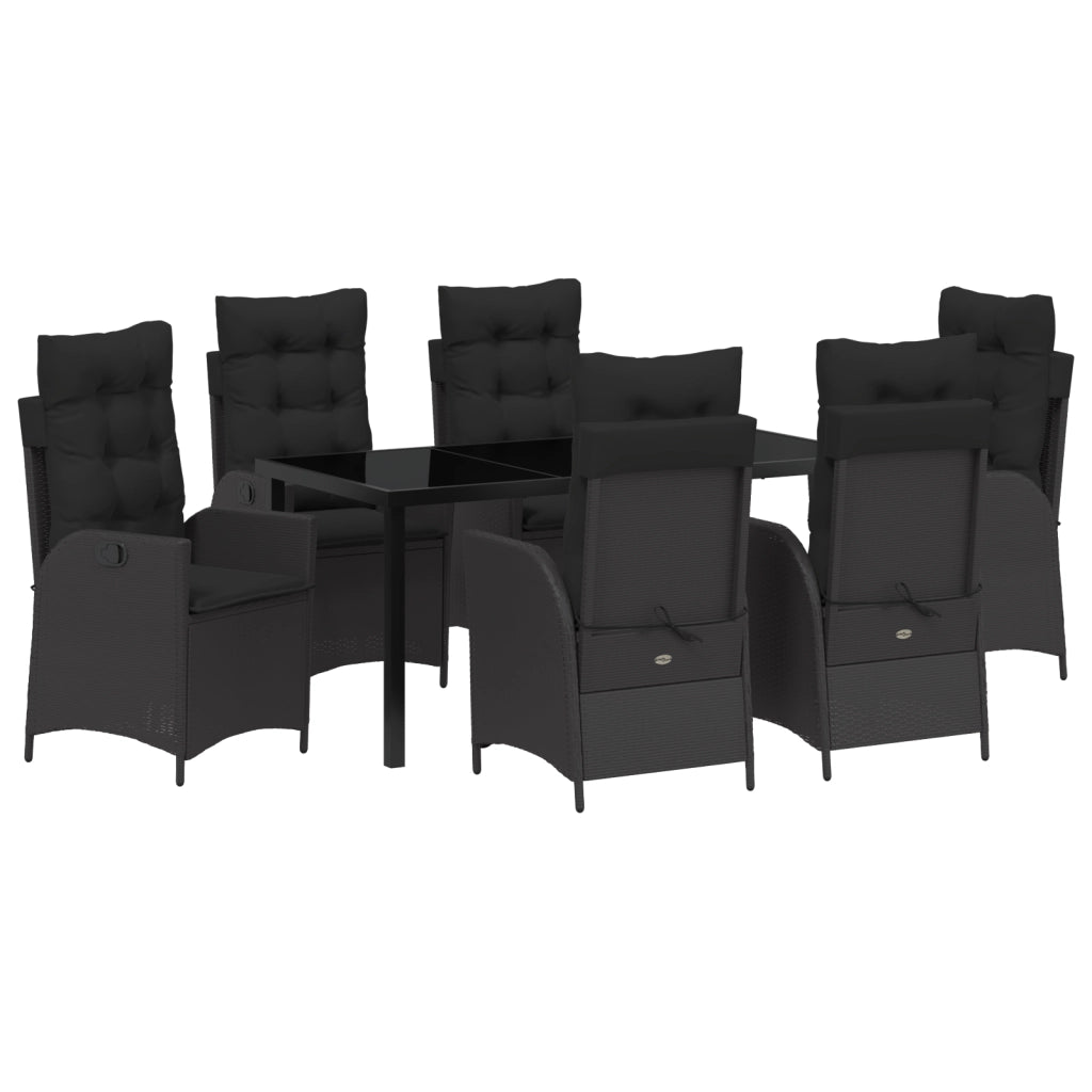Set da Pranzo da Giardino 7 Pezzi con Cuscini Nere in Polyrattan