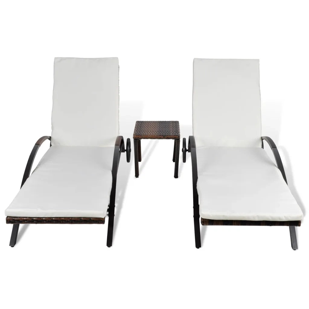 Lettini PrendiLettino sole | Sdraio da giardino | Lettino da sole con Tavolino in Polyrattan Marrone