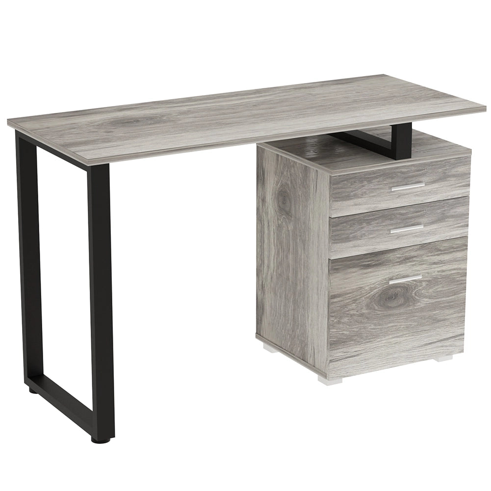 Scrivania con Cassettiera Tavolo Porta Pc Computer Acciaio Legno Ufficio Grigio