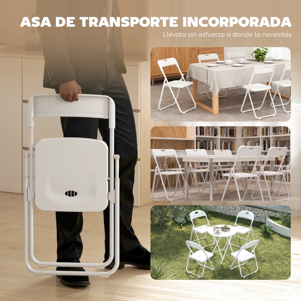 Set 6 Sedie Pieghevoli ¨C Zephmum ¨C Plastica Struttura in Acciaio Respaldo Curvo 48.5x47x75 cm Bianco