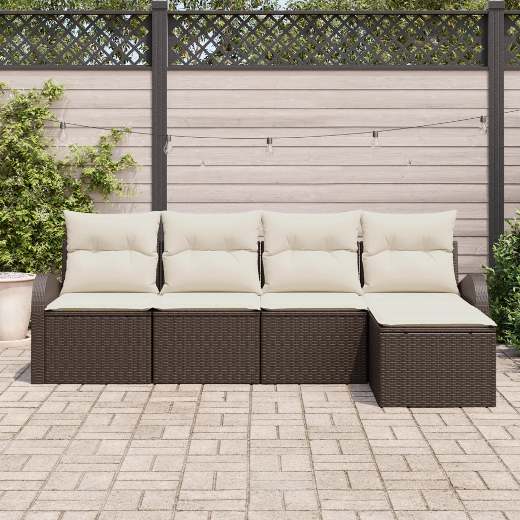 Set di divano da giardino da 5 pezzi con cuscini Marrone Polyrattan