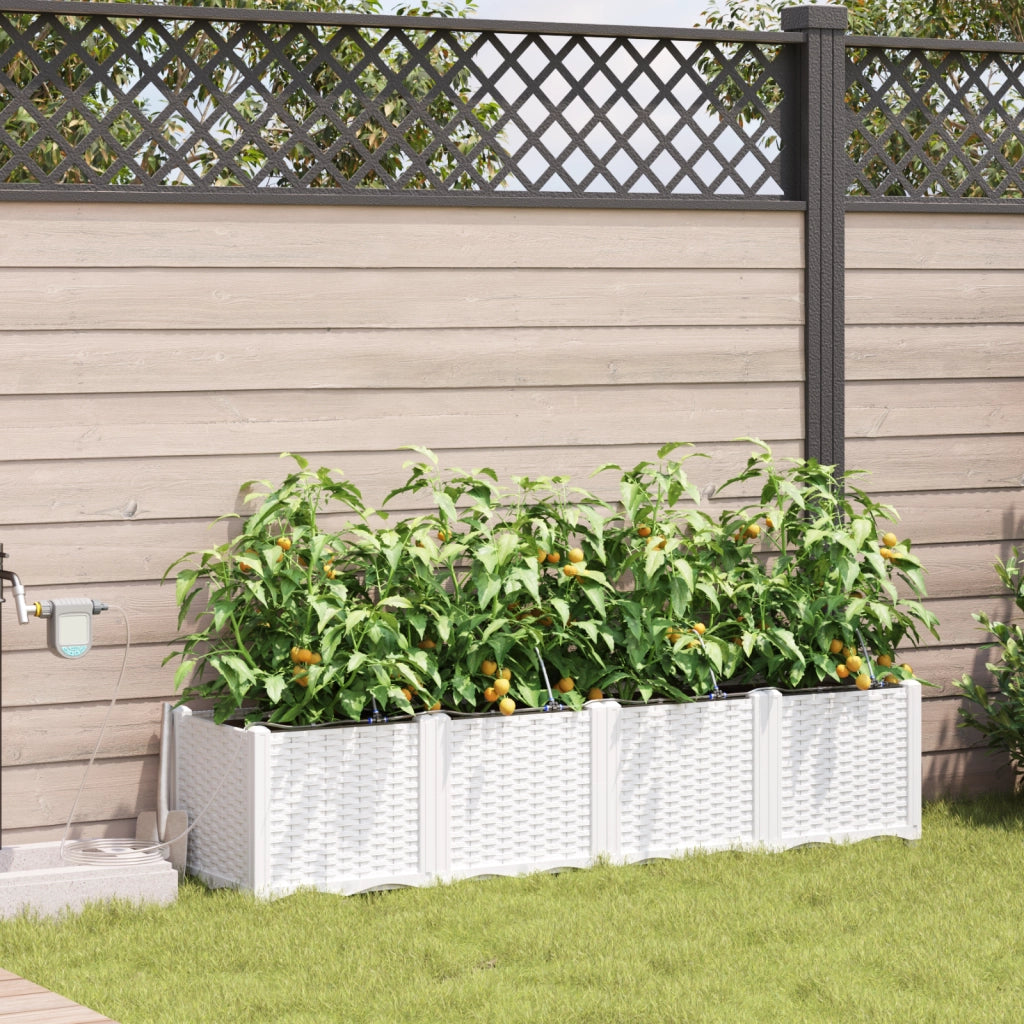 Vasi da Giardino con Sistema di Irrigazione 4 pz Bianco